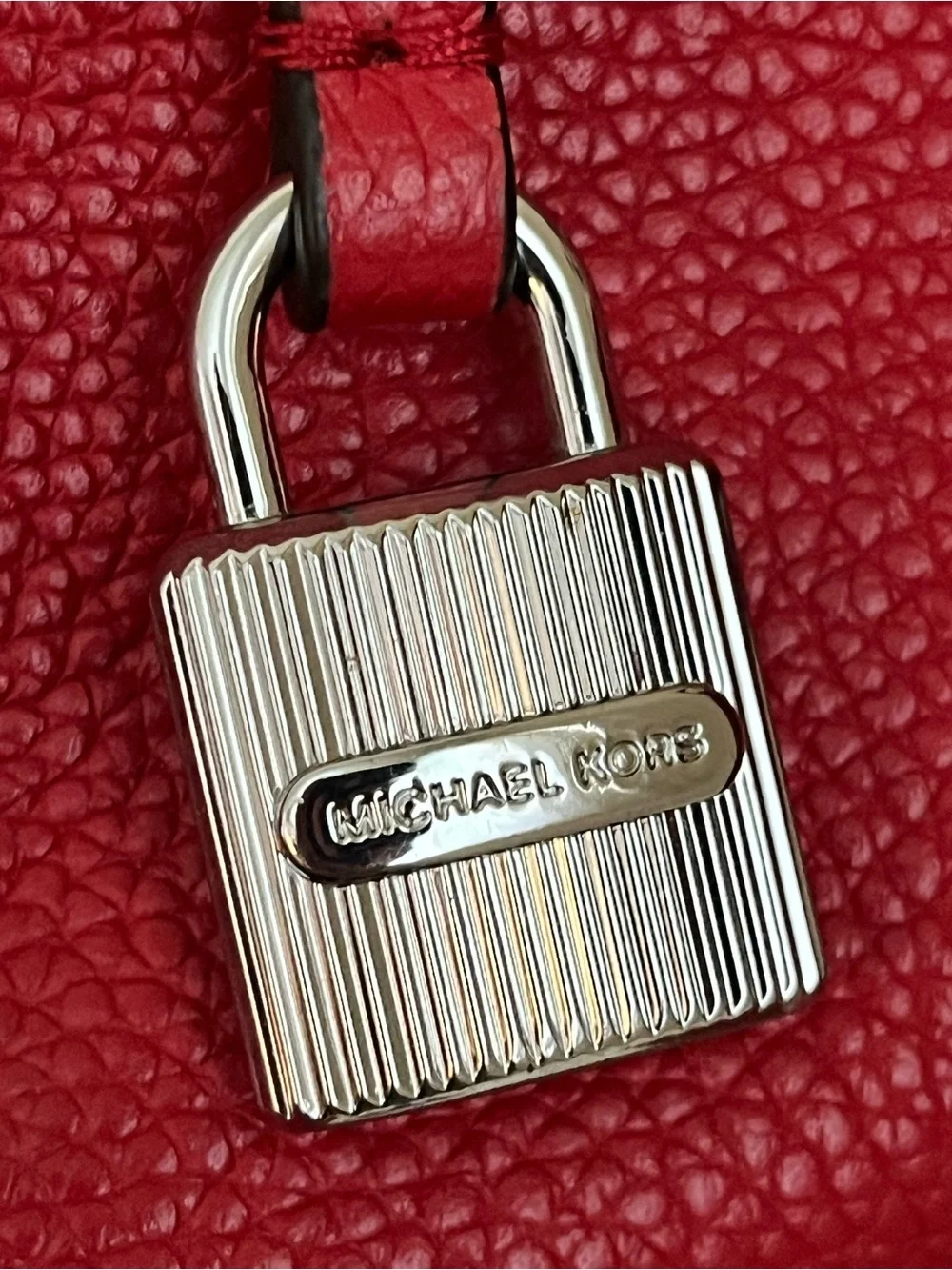 Michael Kors Pebbled Red Leather Tote/Laptop Bag with Silver Hardware